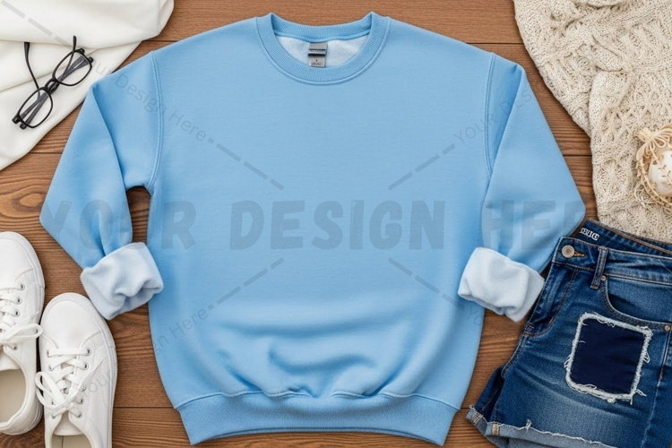 Light blue crew neck t-shirt mockup