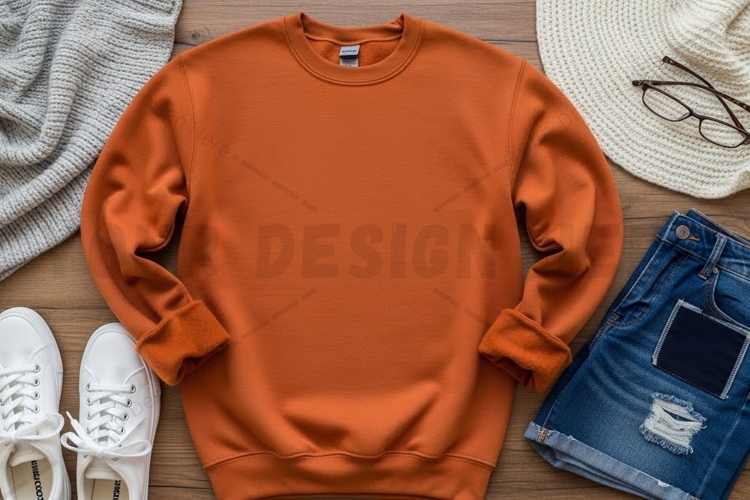 Vibrant orange crew neck sweatshirt mockup design