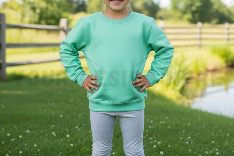 Kids' mint green long-sleeve t-shirt with pockets mockup