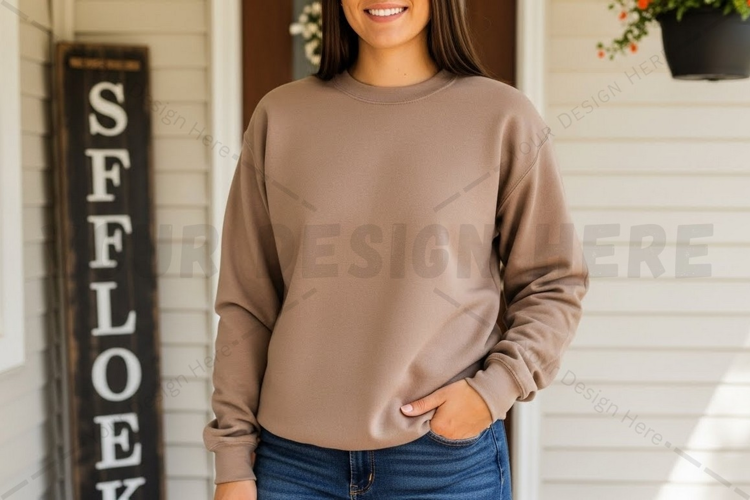 Casual beige crew neck t-shirt mockup