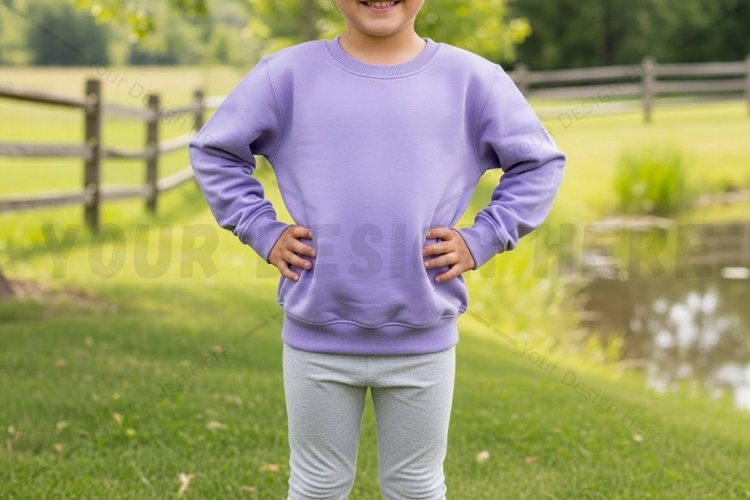 Lilac kids sweatshirt outdoor mockup