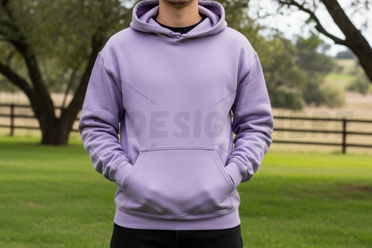 Lilac hooded sweatshirt outdoor mockup design