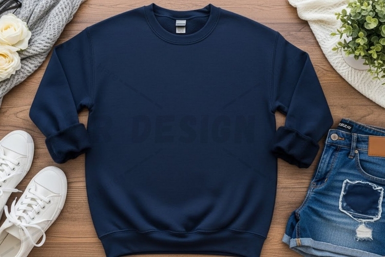 Navy blue crew neck sweatshirt mockup
