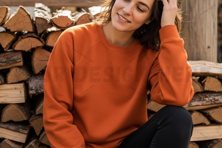 Casual orange sweatshirt for women t-shirt mockup
