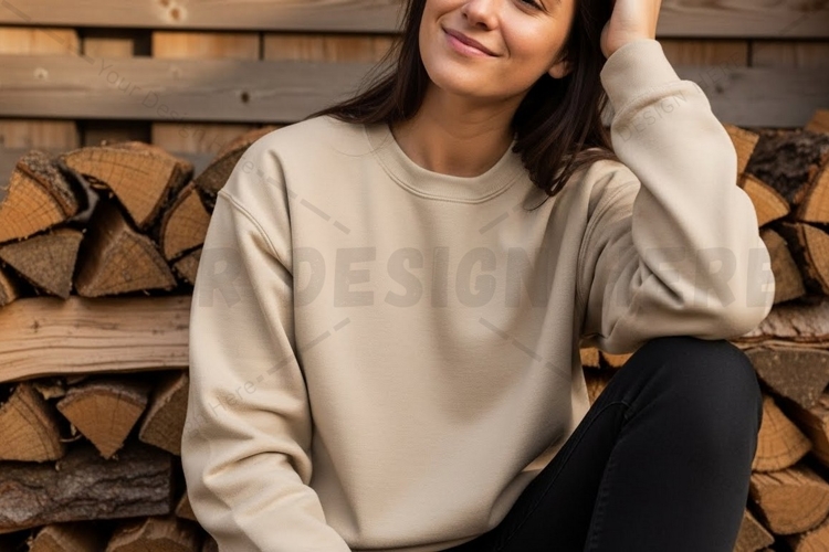 Casual beige crew neck sweatshirt mockup