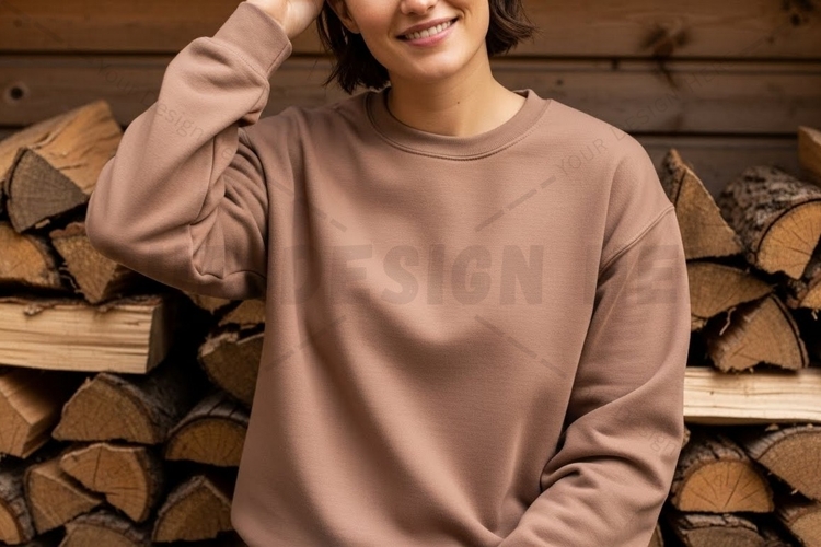 Casual brown crew neck sweatshirt mockup