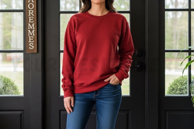Stylish red crew neck sweatshirt mockup