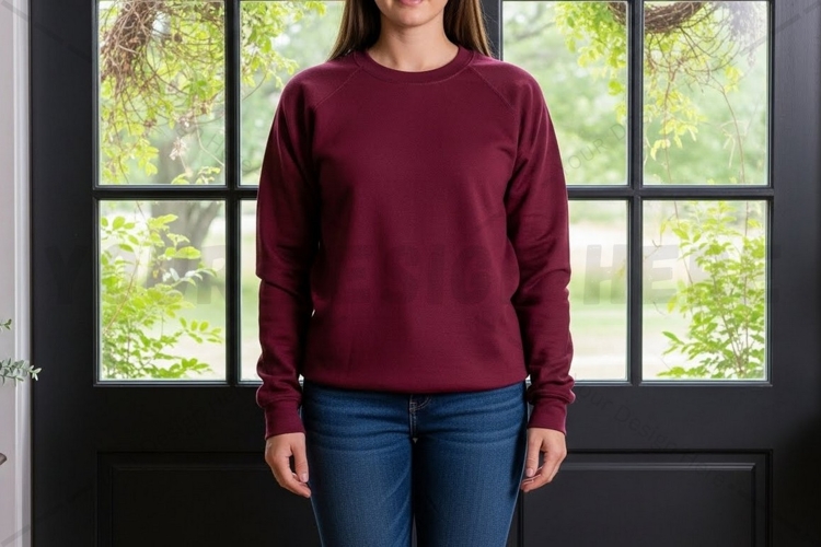 Burgundy long sleeve t-shirt mockup