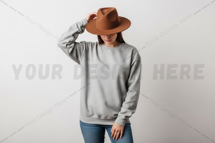 Casual grey t-shirt with brown hat t-shirt mockup design
