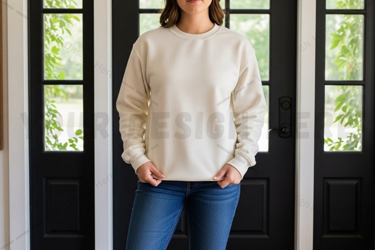 Casual cream sweatshirt with long sleeves t-shirt mockup