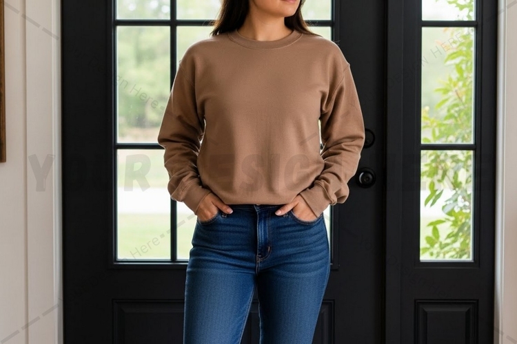 Casual brown long sleeve t-shirt mockup