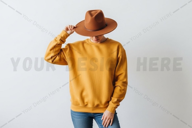 Mustard yellow sweatshirt with brown mockup