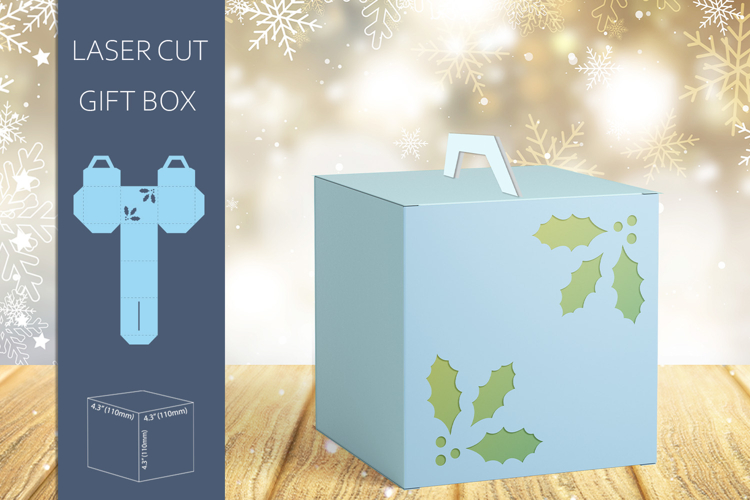 Christmas gift box laser cut, Candy box with holly leaves