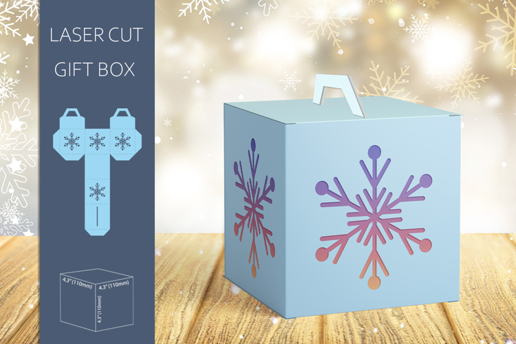 Christmas gift box laser cut, Candy box with snowflake