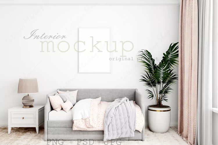 Mock up poster frame in children room