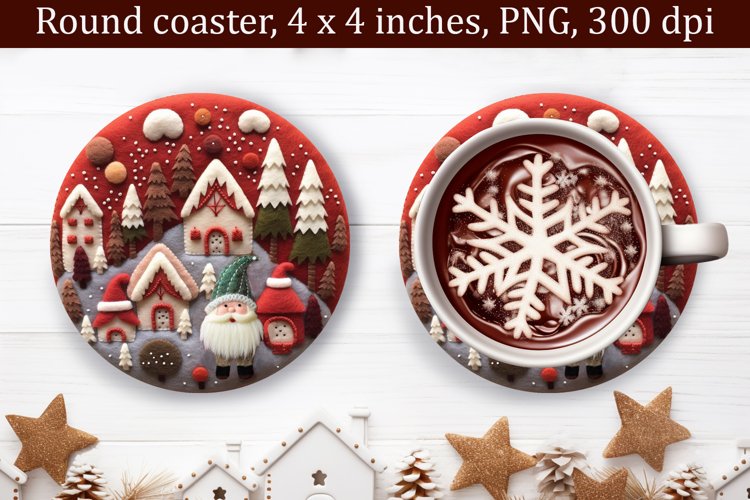3d Christmas Coaster,Christmas Coaster Sublimation,Gnome Png example image 1