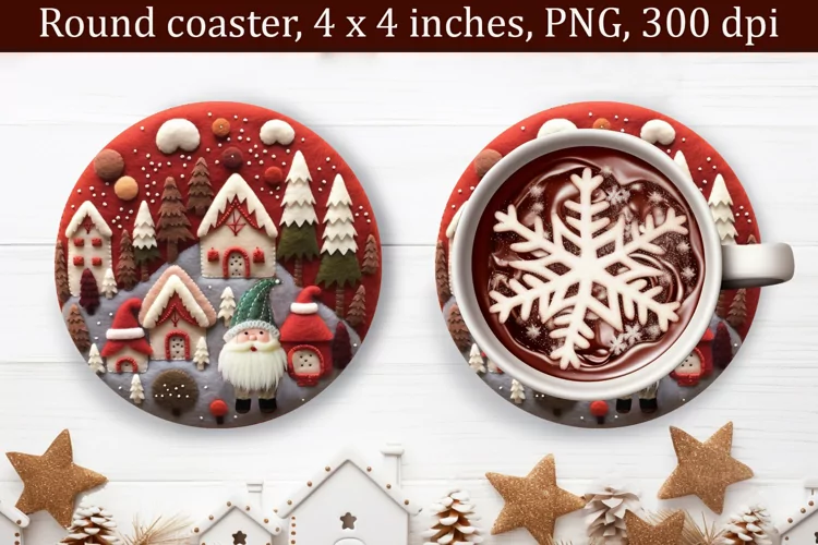 3d Christmas Coaster,Christmas Coaster Sublimation,Gnome Png