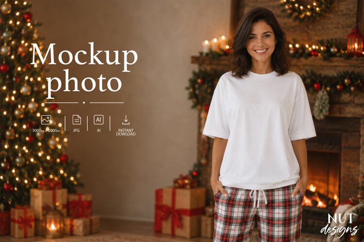 Cozy Christmas T-Shirt Mockup woman blank tshirt example image 1