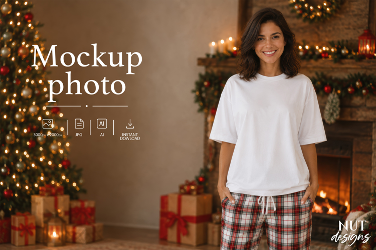 Cozy Christmas T-Shirt Mockup woman blank tshirt
