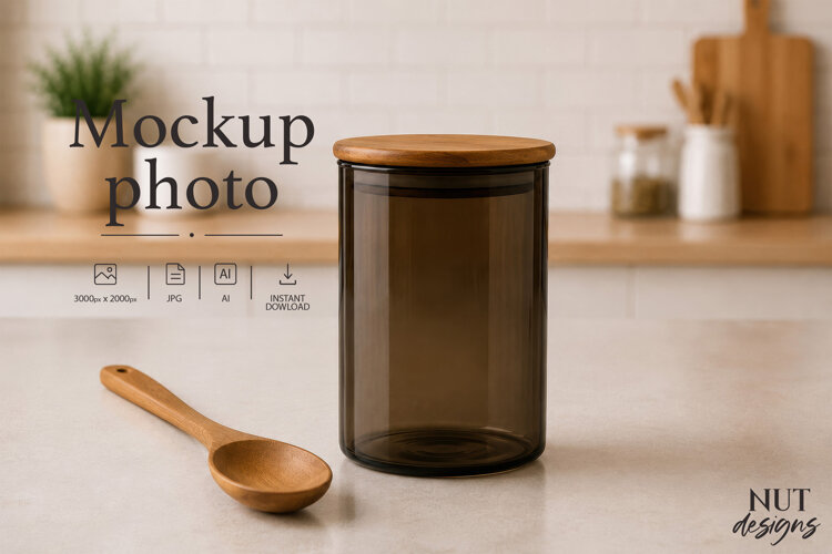 Amber Glass Kitchen Canister Mockup Elegant kitchen mockup example image 1