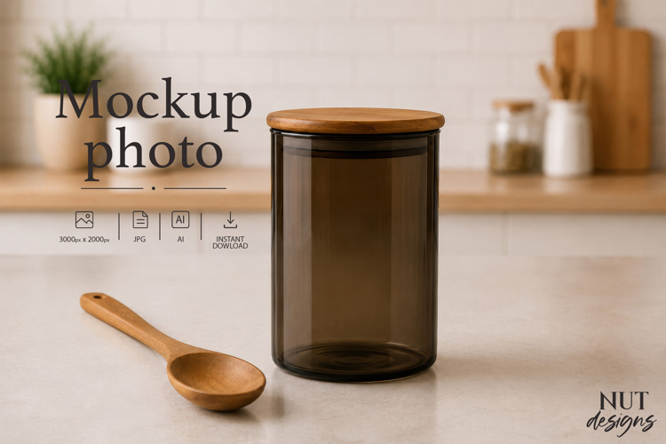 Amber Glass Kitchen Canister Mockup Elegant kitchen mockup