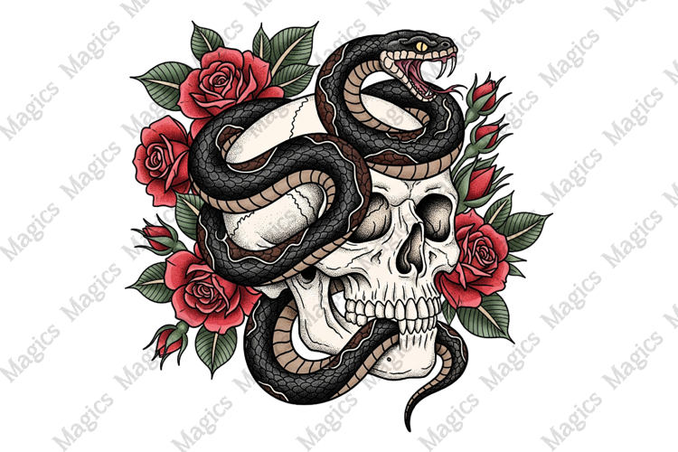 Vintage Snake Skull PNG