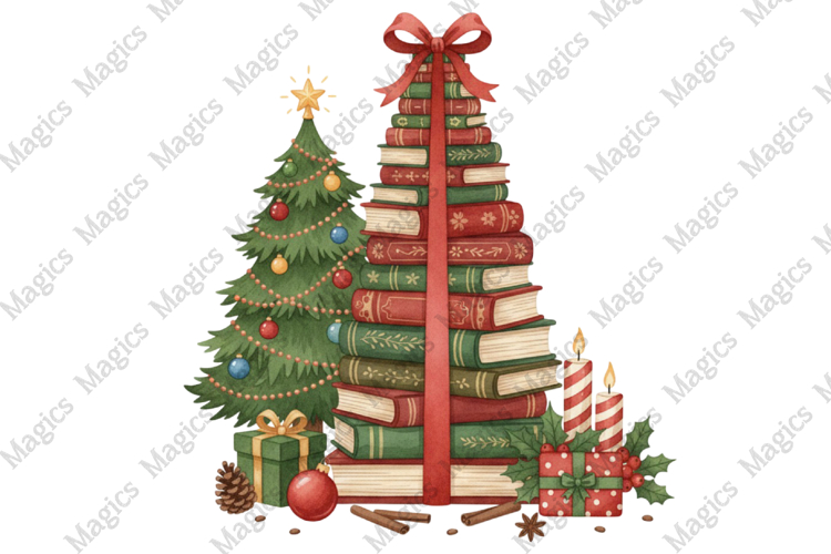 Christmas Book Stack Png Clipart
