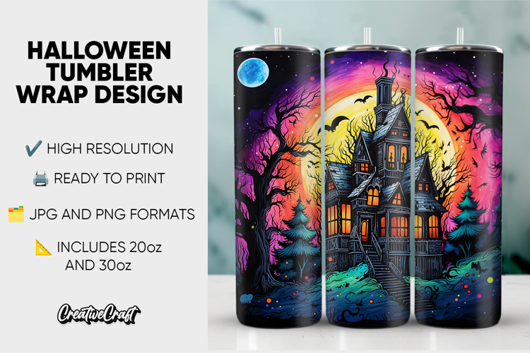 Halloween Tumbler Wrap Design, tumbler sublimation 20oz 30oz