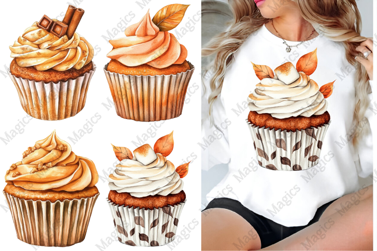 Watercolor Autumn Cupcake Clipart