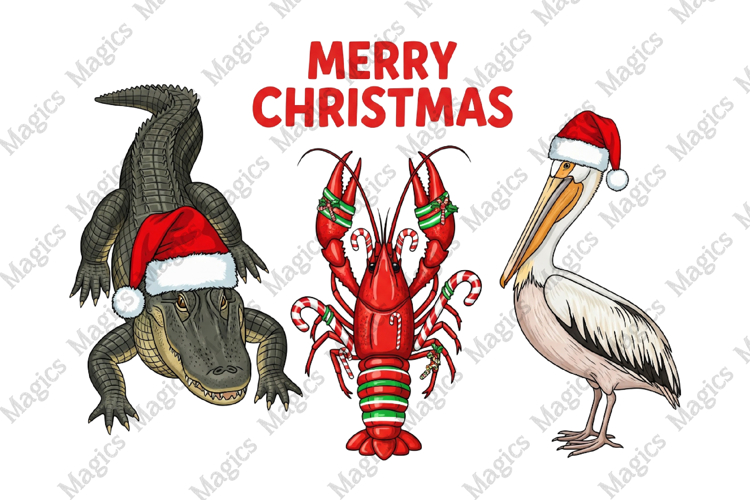 Christmas Alligator Pelican Crawfish