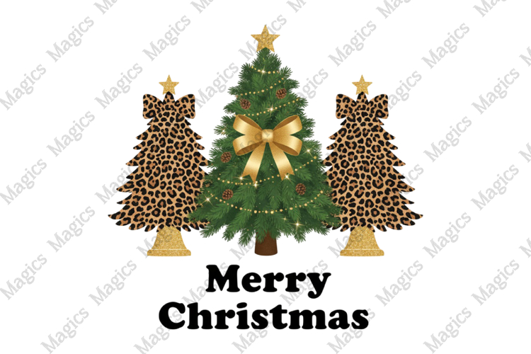 Leopard Christmas Tree Coquette Bow PNG