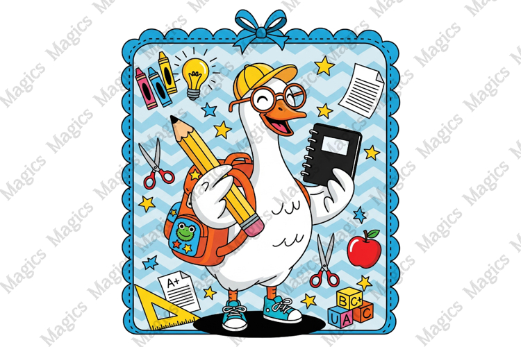 Cute Back to School Goose Clipart PNG