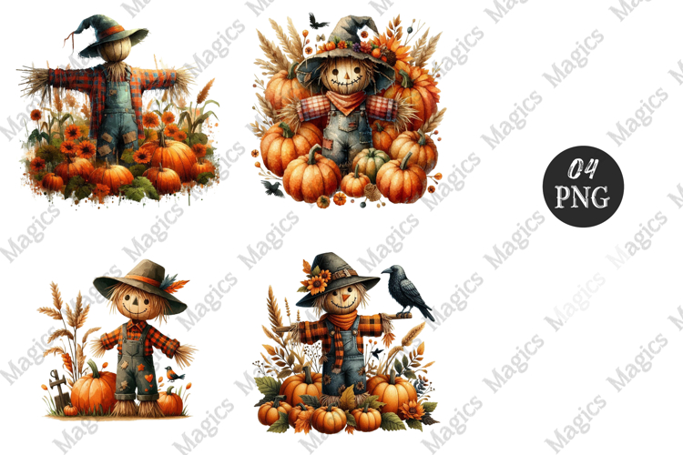 Scarecrow in a pumpkin patch Sublimation Png