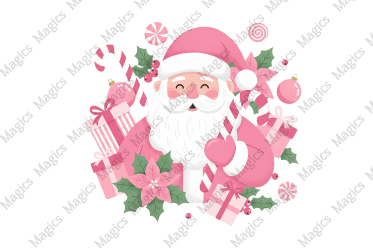 Christmas Coquette Pink Santa PNG