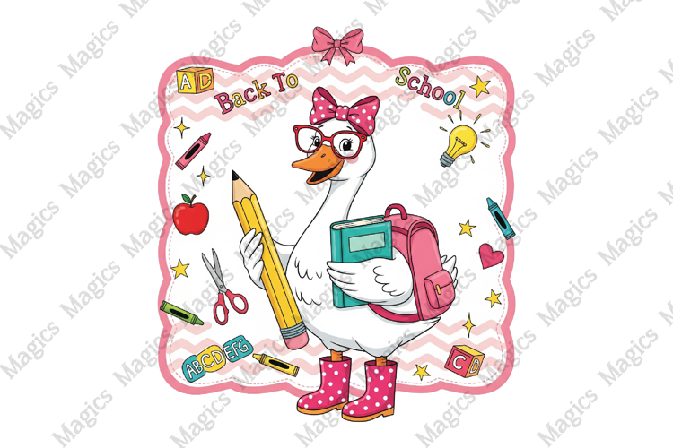 Cute Back to School Goose Clipart PNG