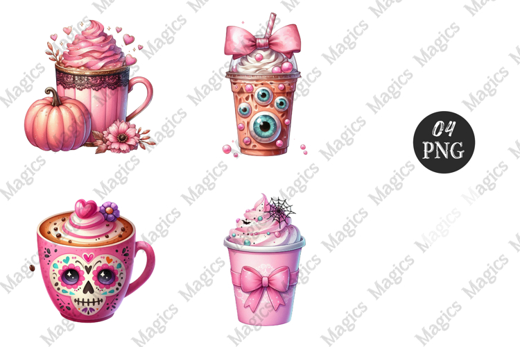 Pink Coquette Halloween Coffee Sublimation Png