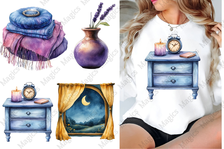 Watercolor Evening Routine Clipart