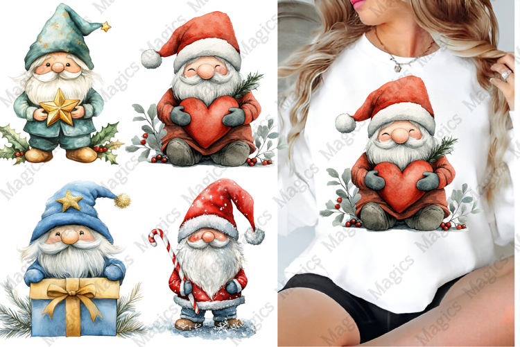 Watercolor Festive Gnomes Collection Clipart
