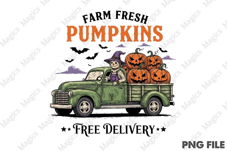 Vintage Halloween Farm Truck PNG example image 1