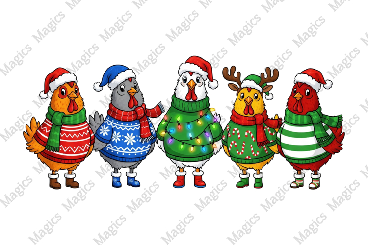 Festive Christmas Chickens PNG