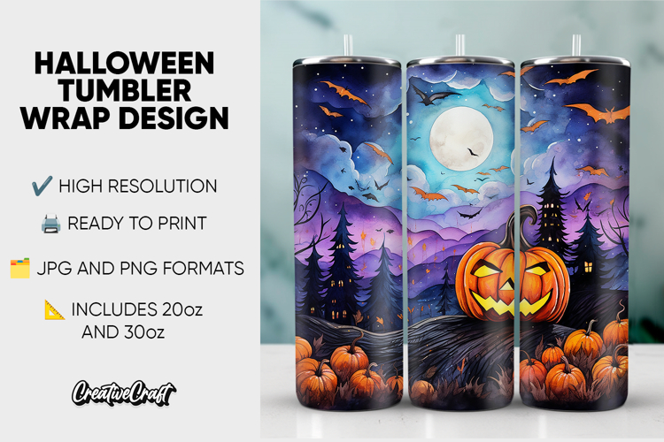 Halloween Tumbler Wrap Design, tumbler sublimation 20oz 30oz