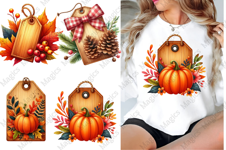 Vintage Wooden Autumn Tags Clipart