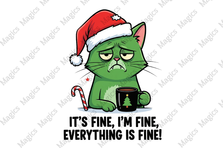 Grumpy Christmas Cat PNG