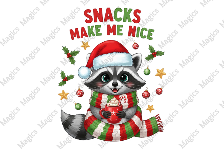 Christmas Raccoon Snacks Quote PNG