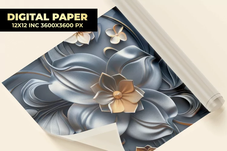 Sliver Flower Digital Paper