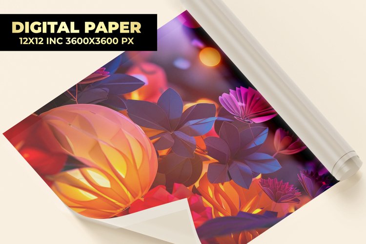 Paper Cut Flower Digital Paper example image 1