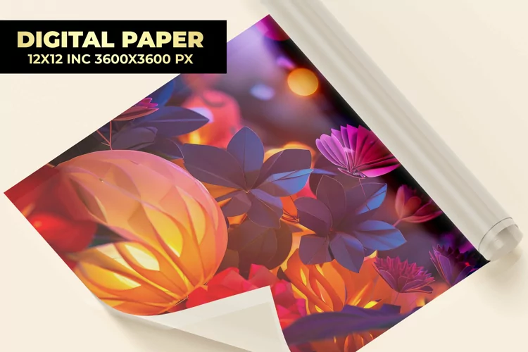 Paper Cut Flower Digital Paper