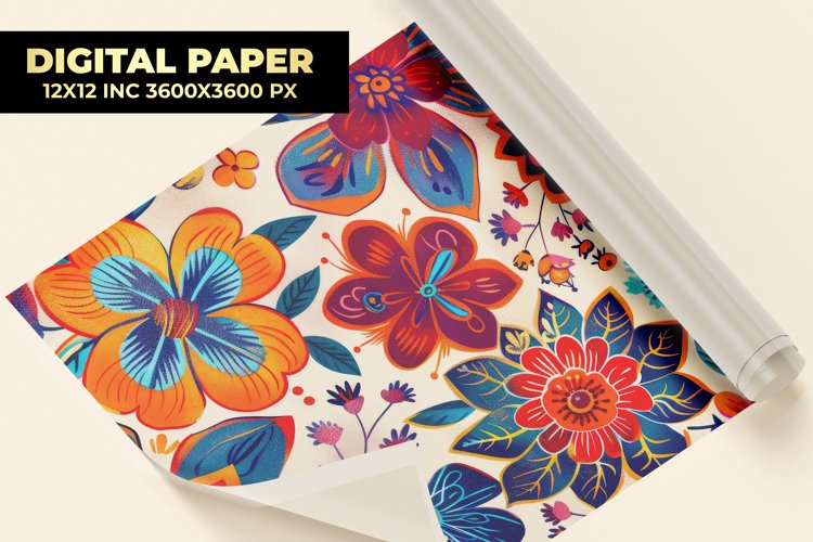 Colorful Floral Digital Paper example image 1