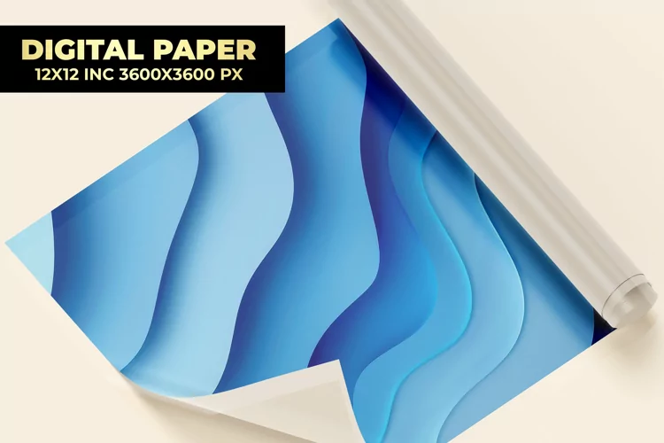 Blue Paper Cut Digital Paper