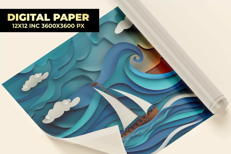 Paper Cut Art Ship Digital Paper